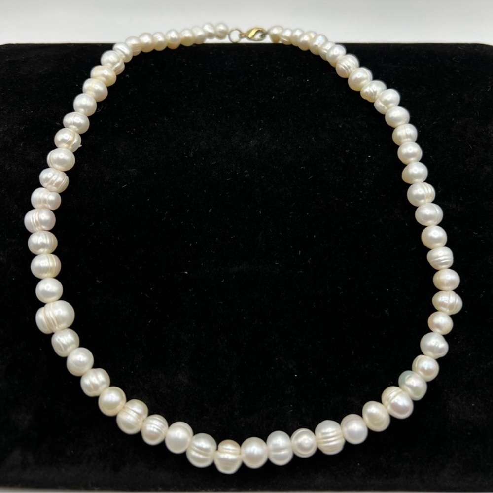 17” Freshwater Pearl Necklace 55 Pearls Gold Tone Lobster Clasp